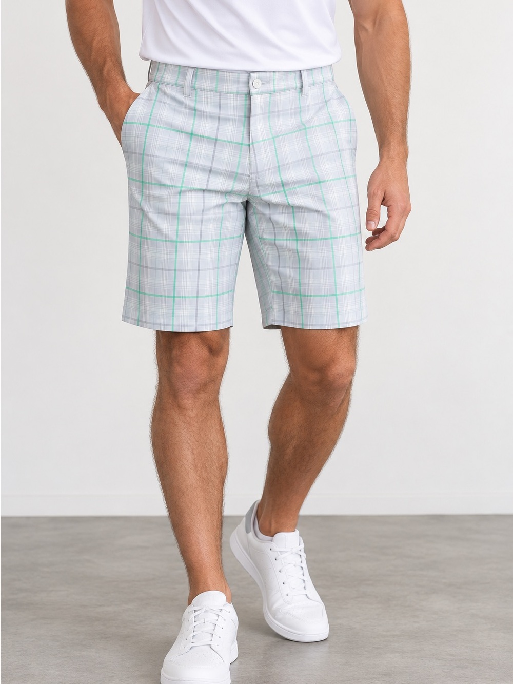 Nike Golf Tour Men's Light Gray mint Plaid Shorts performance Dri-FIT size 40